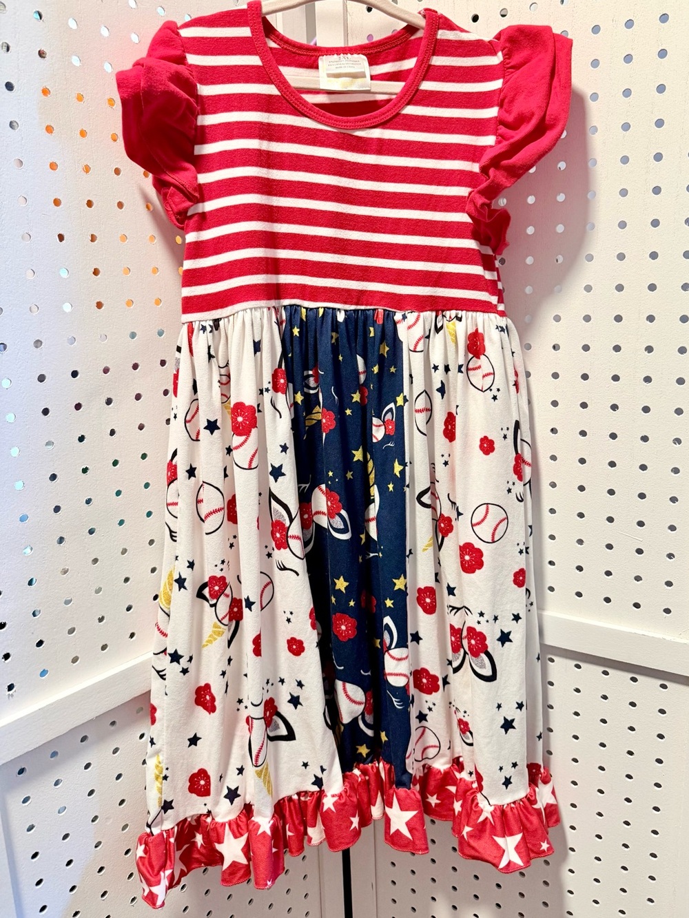 Honeydew Kids 2XL Fits 7 8 Baseball Unicorn Patriotic Twirl Dress Flutter Sleeve